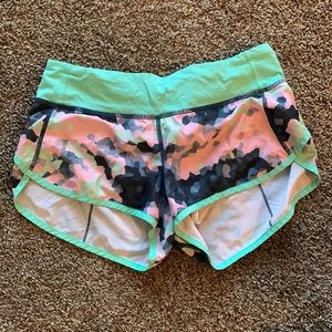 Lululemon women’s shorts, teal, pink
